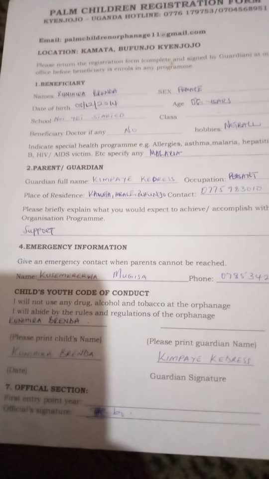 ugandan orphanage registration form