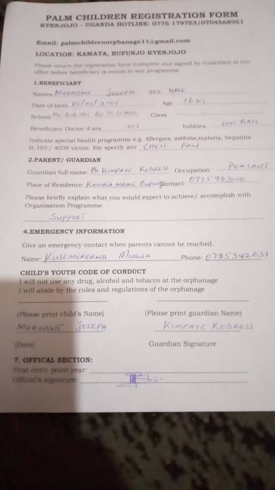 ugandan orphanage registration form