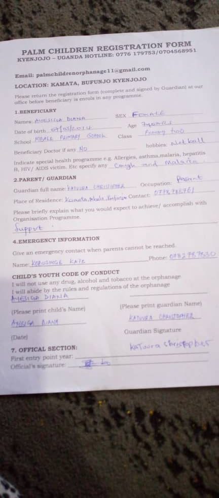 ugandan orphanage registration form