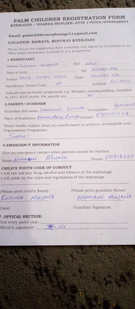 ugandan orphanage registration form