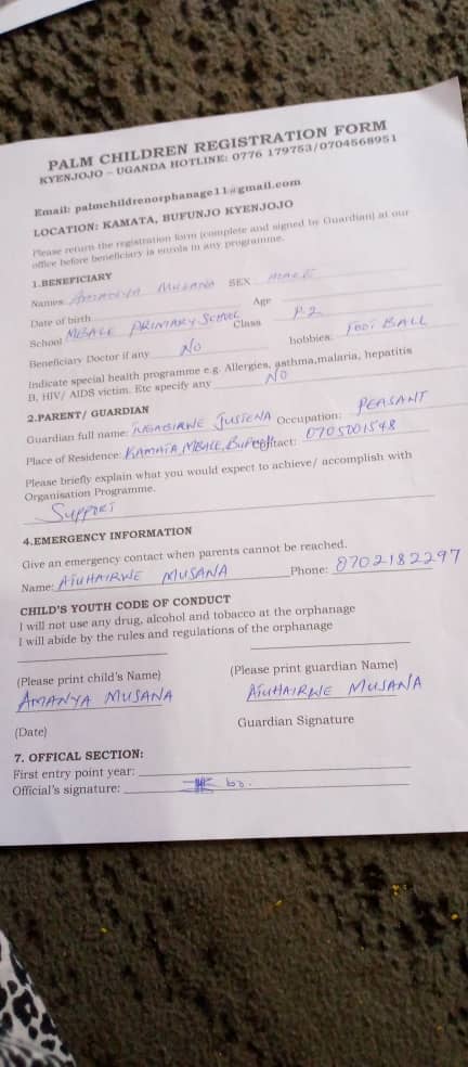 ugandan orphanage registration form