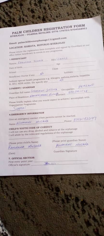 uganda orphanage registration form