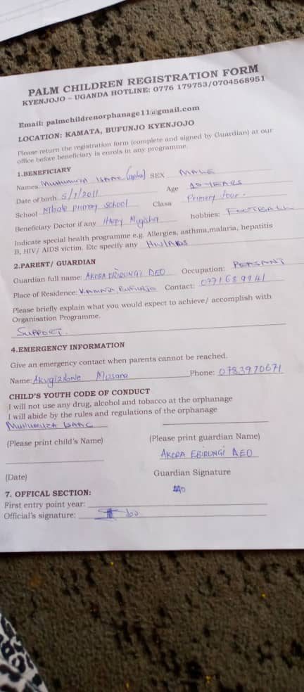 uganda orphanage registration form