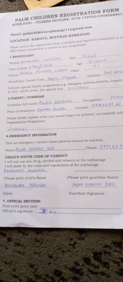 uganda orphanage registration form