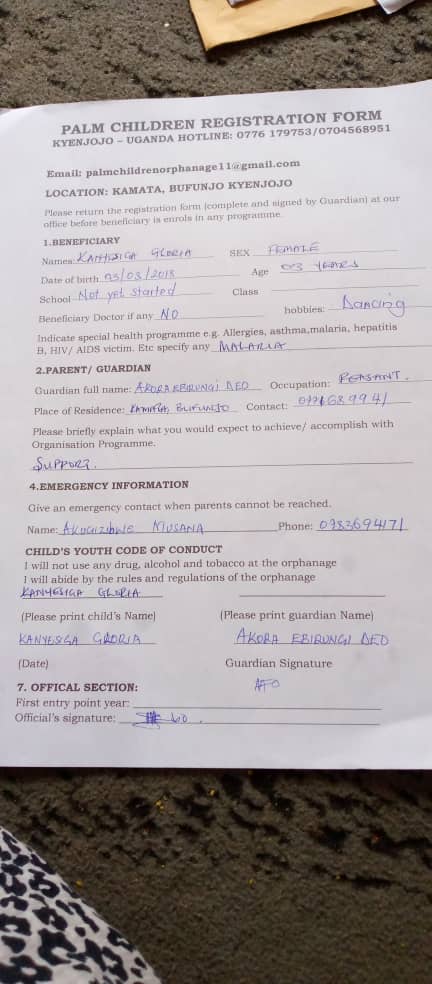 uganda orphanage registration form