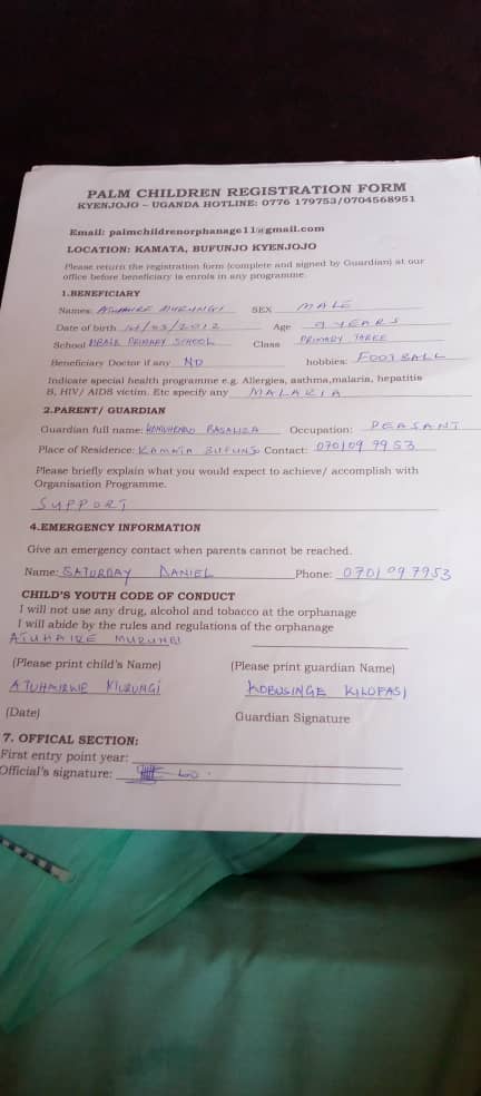 uganda orphanage registration form