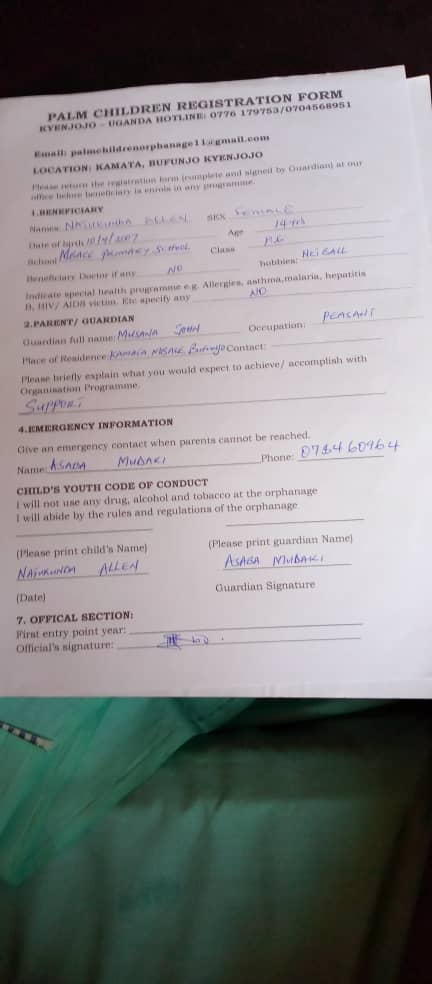 uganda orphanage registration form