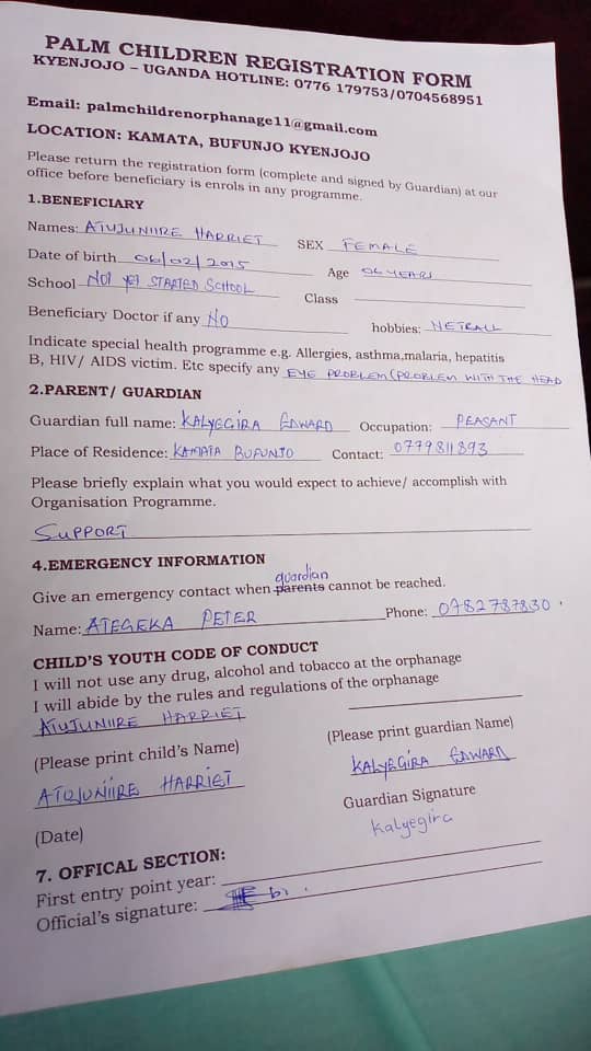 uganda orphanage registration form