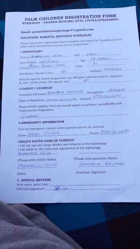 uganda orphanage registration form